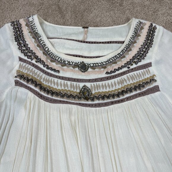 Free People Dress Women L Ivory Embroidered Beaded Wedding Bohemian Festival - Picture 5 of 13